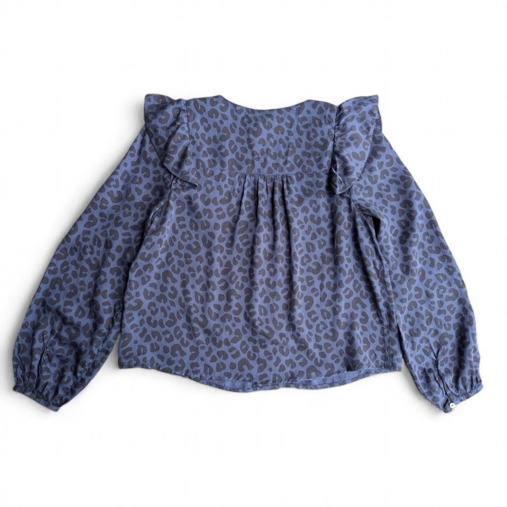 Marine Layer Blue Leopard Ruffle Rory Blouse XS NWT - Picture 5 of 9